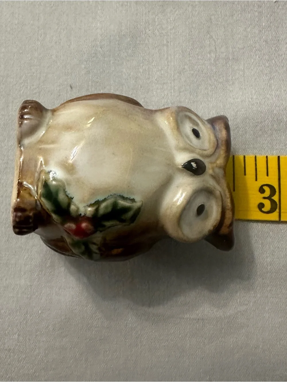 VTG Christmas Ceramic Owl Salt Pepper Shakers Pair Holly Berries Winter Holiday